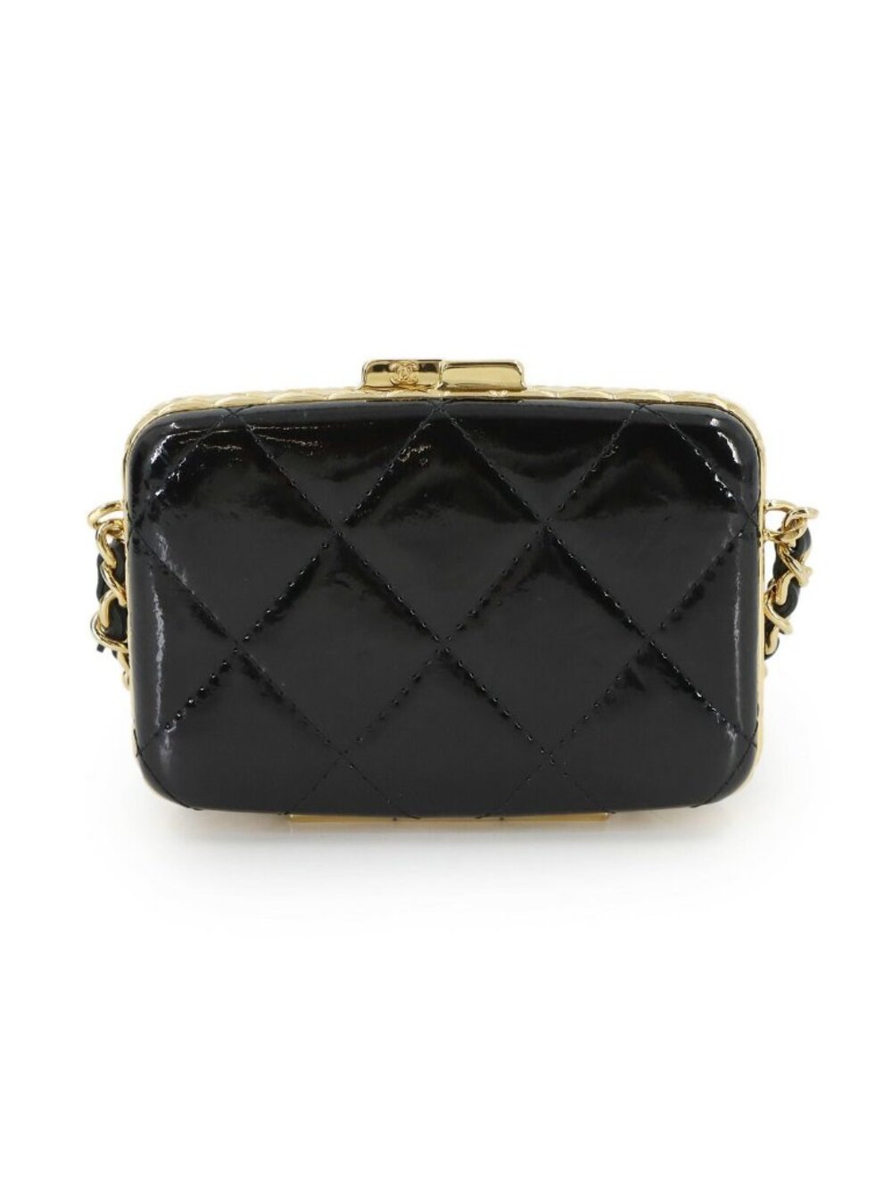 Chanel Quilted Chain Shoulder Card Case Business Holder Patent Leather Black - Picture 3 of 10